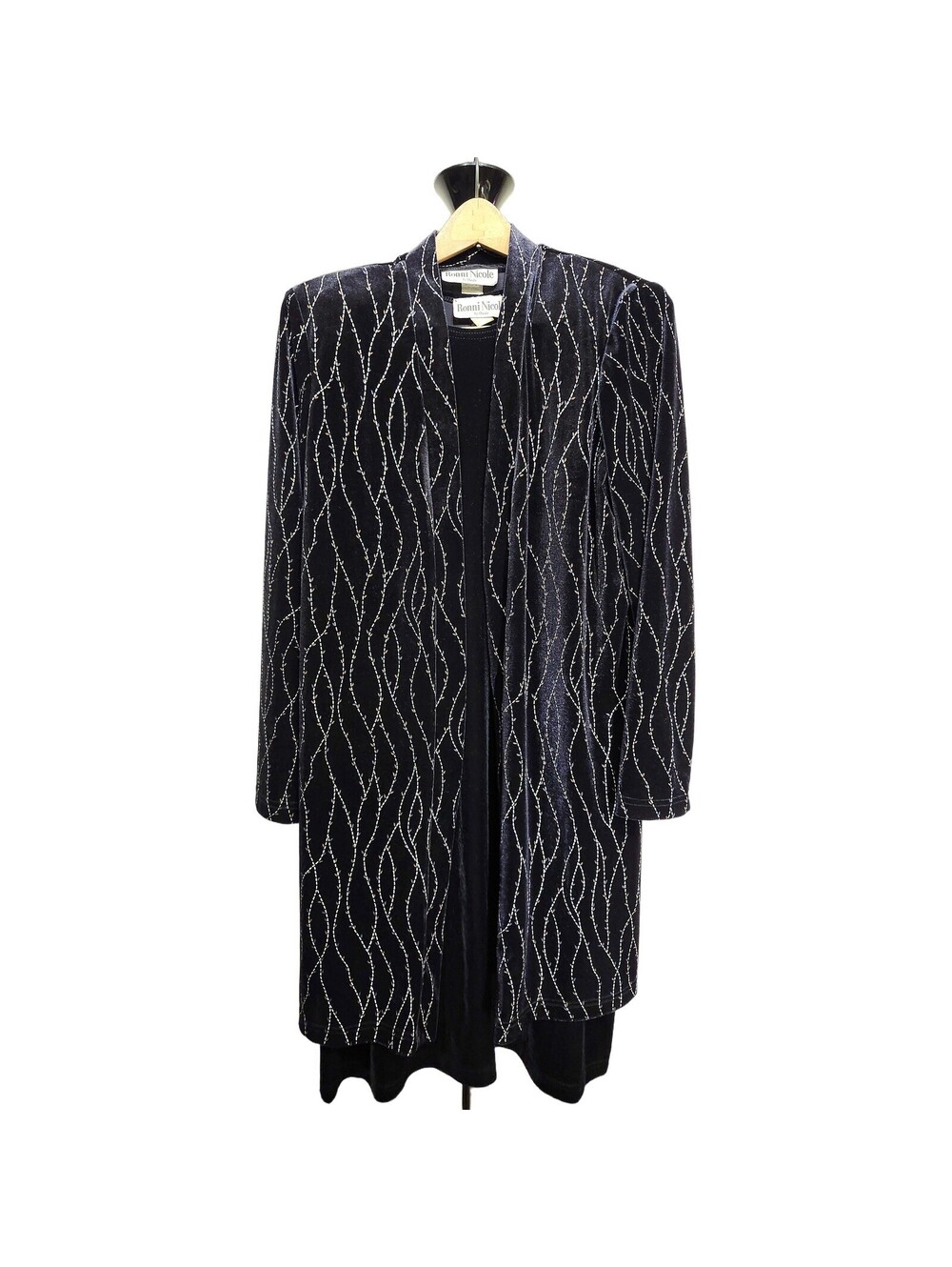 Ronni Nicole by Ouida Womens 14 Black Velvet Dress Jacket Set 289